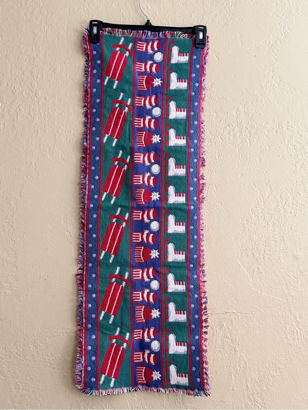 Vintage Green and Red Holiday Woven Wall Hanging